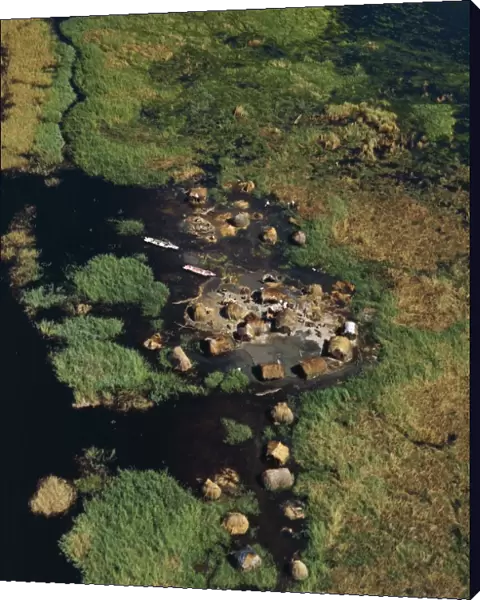 Zambia, Aerial view of fishing village on Kafue River