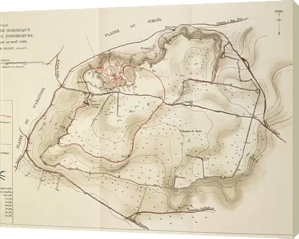 Map of Troy, acropolis of second city, drawing by Heinrich Schliemann, 1882