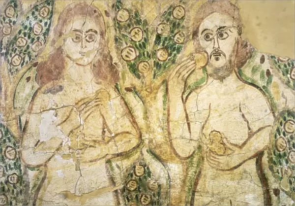 Egypt, Fayum, Adam and Eve in Paradise eating apple, mural