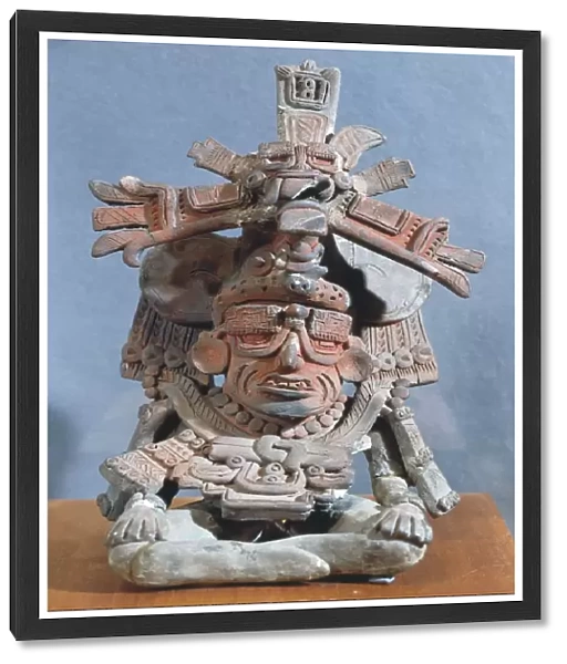 Anthropomorphic clay funerary urn depicting the Old God, Monte Alban style, Mexico, Zapotec civilization