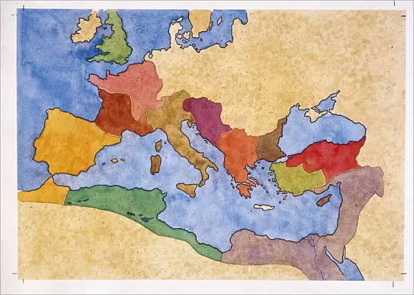 Map of Roman empire under Emperor Diocletian rule (AD 284-305), drawing