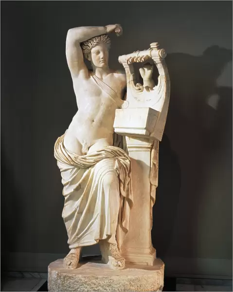 Marble statue of Apollo Citharoedus, from Frigidarium of Baths of Faustina at Miletus, Turkey