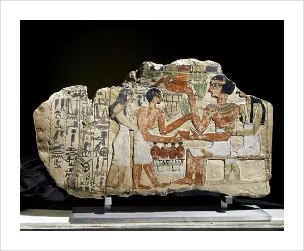 Painted bas-relief depicting the banquet of Iri, Old Kingdom, circa 2200-2060 B. C