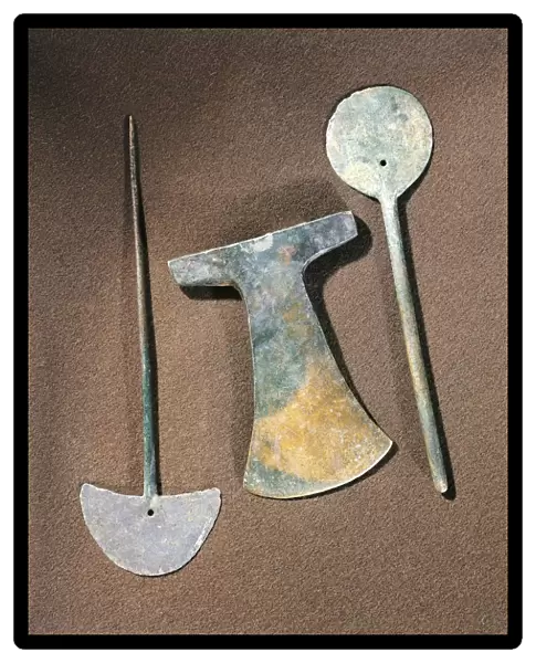 Iron axe and large pins, Bolivia, Tiwanaku culture
