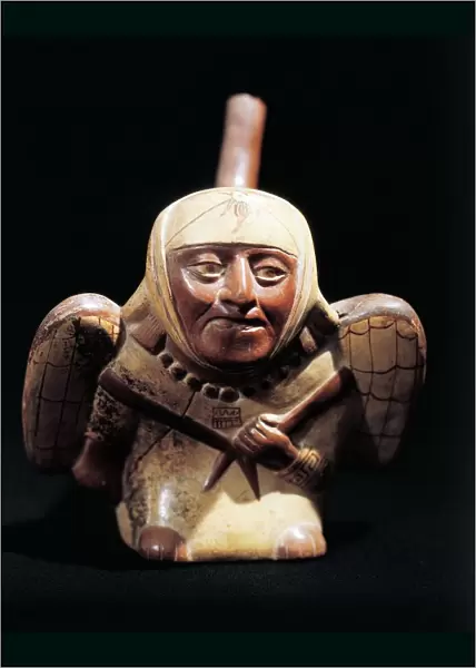 Ceramic artifact portraying mythological figure of birdman