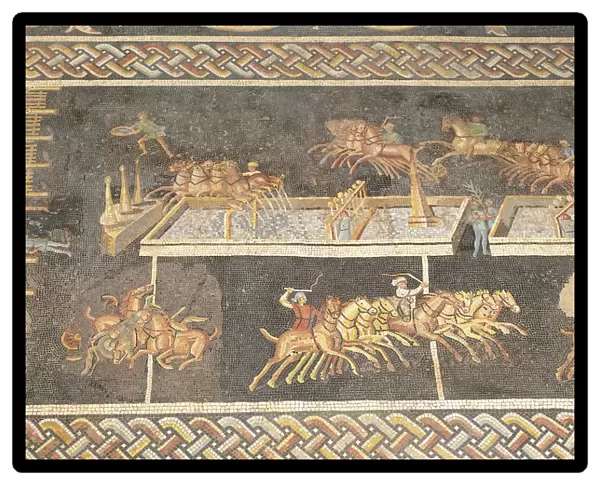 France, Lyon, Mosaic work depicting the games of the circus, Quadriga race