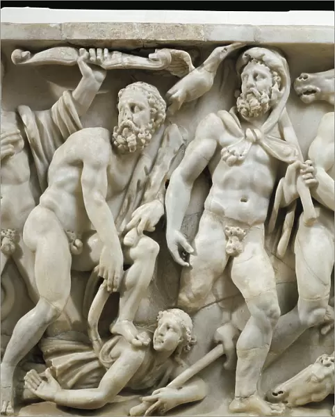 Hercules with birds of Lake Stymphalos and dead Diomedes, from Sarcophagus of Labours of Hercules