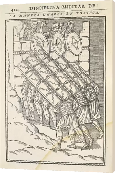 Tortoise formation, engraving from treaty on Roman warfare, by Guillaume du Choul (1496-1560), 1579