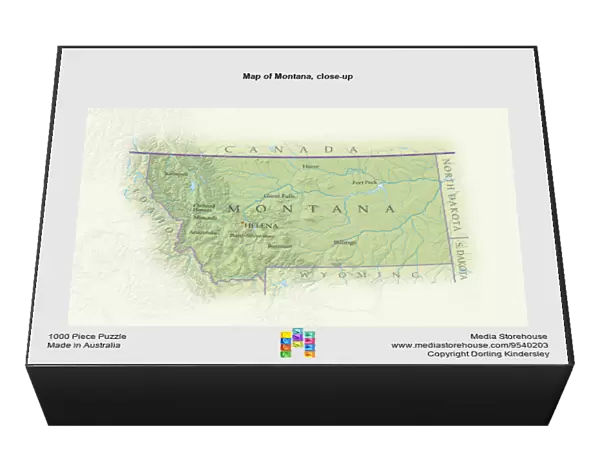 Map of Montana, close-up