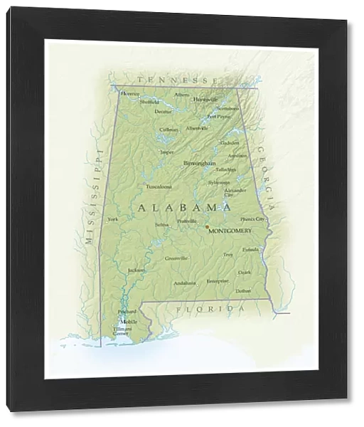 Map of Alabama, close-up