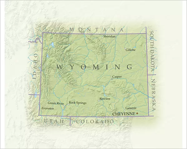 Map of Wyoming, close-up