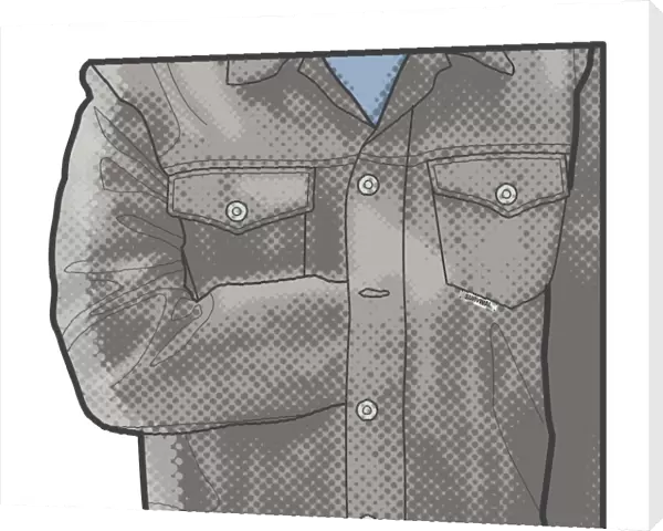 Digital illustration of man using buttoned-up jacket as improvised sling
