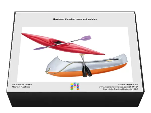 Kayak and Canadian canoe with paddles