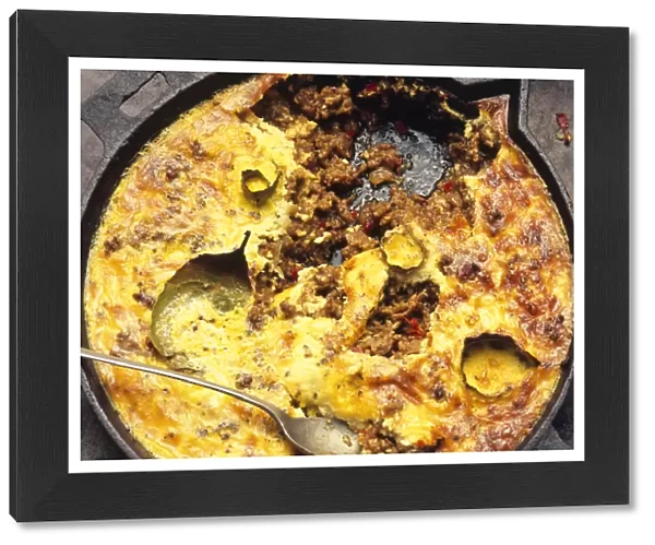 Bobotie, spiced mince baked with savoury custard, from South Africa