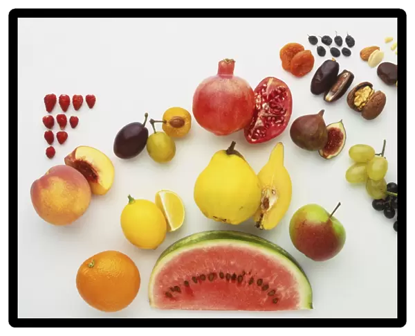 Colourful selection of fruits and nuts, close up