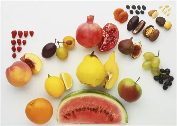 Colourful selection of fruits and nuts, close up