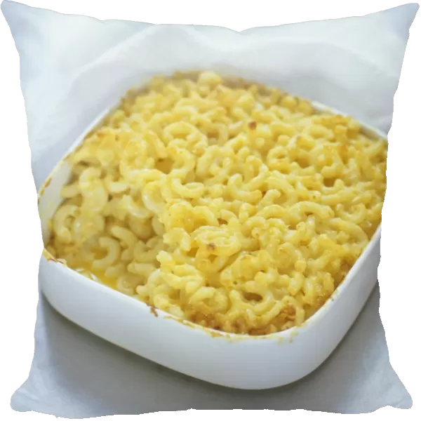 Macaroni cheese baked in square dish