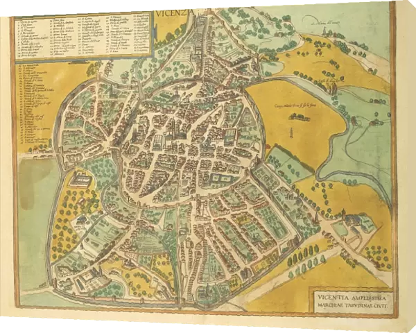 Map of Vicenza from Civitates Orbis Terrarum by Georg Braun, 1541-1622 and Franz Hogenberg, 1540-1590, engraving