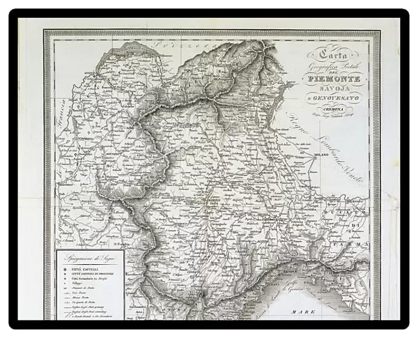 Map of Piedmont, of the Savoy and Genovas. Cremona, engraving on copper, 1832