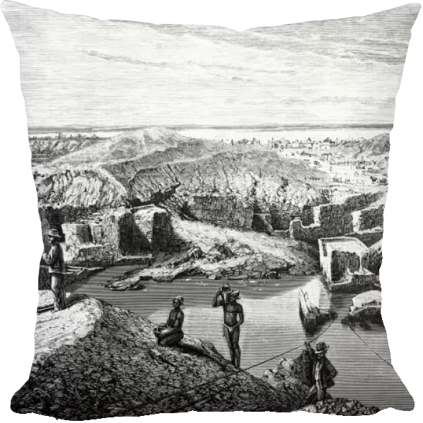 South Africa, First diamond mines: the Du Toits Pan mine, engraving from Tour du Monde, Voyage, 1872-77