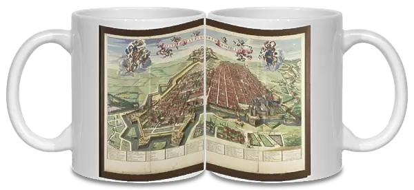 Perspective map of the city of Turin, Piedmont region by Joan Blaeu, 1596-1673