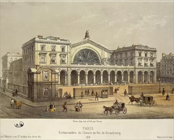 France, Paris, View of the Gare de l Est, litograph, 1850
