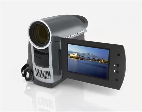 Camcorder showing a picture of Sydney Opera House and Sydney Harbour Bridge, close-up