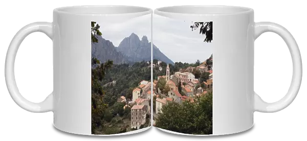 Corsica, Evisa, view of village in mountains