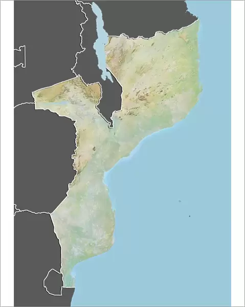 Mozambique, Relief Map With Border and Mask