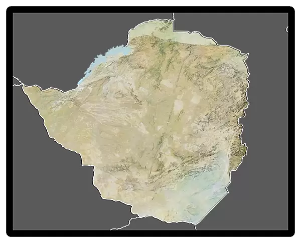 Zimbabwe, Relief Map with Border and Mask