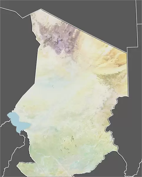 Chad, Relief Map With Border and Mask