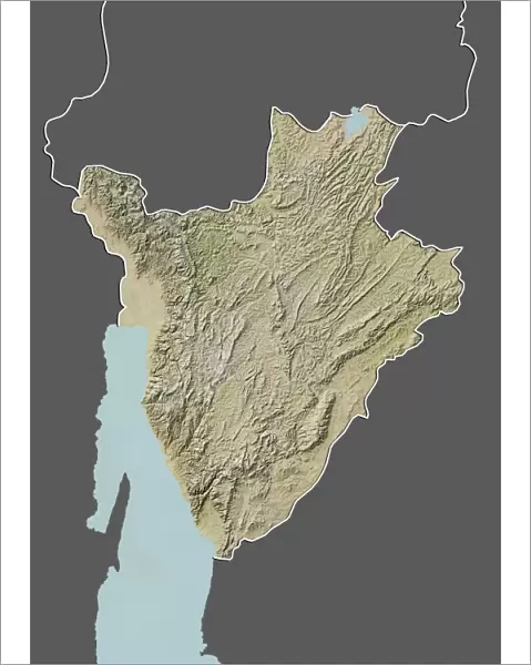 Burundi, Relief Map With Border and Mask