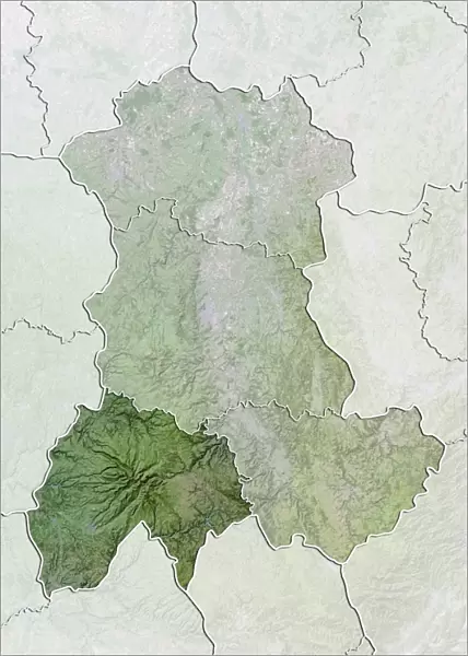 Departement of Haute-Loire, France, Satellite Image With Bump Effect