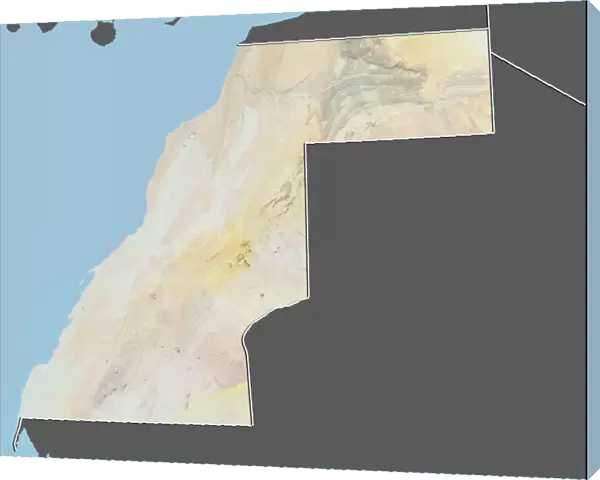 Western Sahara, Relief Map with Border and Mask
