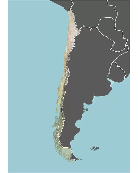 Chile, Relief Map With Border and Mask