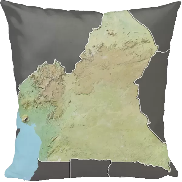 Cameroon, Relief Map With Border and Mask