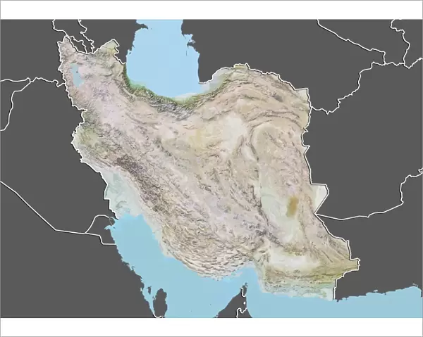 Iran, Relief Map With Border and Mask
