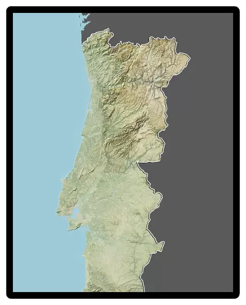 Portugal, Relief Map With Border and Mask