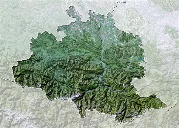 Departement of Ariege, France, Satellite Image With Bump Effect