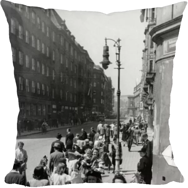 A street scene in prague, czechoslovakia after the war, june 1945