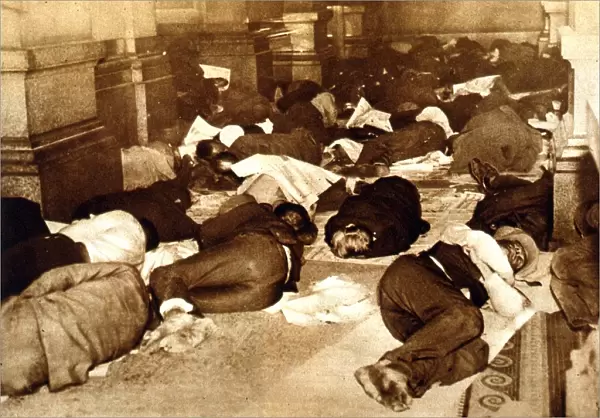 Unemployed finding shelter in City Hall, 1931