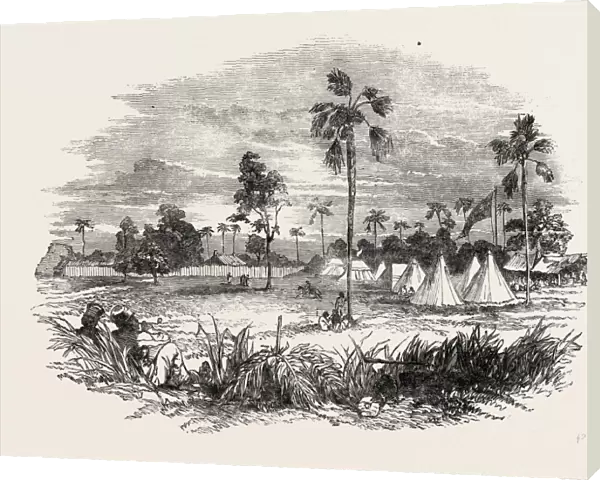 Encampment at Jaswong, Gambia, West Africa, 1851 Engraving