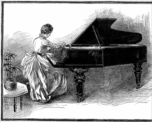 Young woman tuning a grand piano