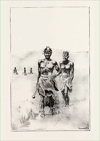 Swaziland, his Last Walk, the Lord High Executioner and a Victim, Engraving 1890