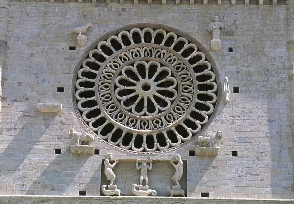 Italy, Umbria, Assisi, Cathedral of San Rufino, detail of facade