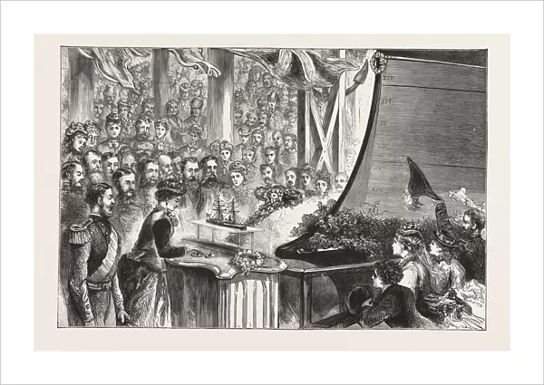 The Princess Louise at Portsmouth, Christening of the Inflexible, Engraving 1876