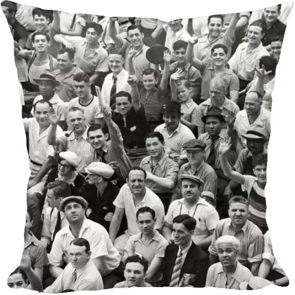 Happy baseball fans in the bleachers at Yankee Stadium