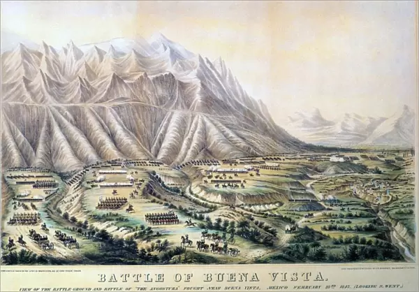 View of the Battle of Buena Vista 1847 coloured lithograph based on drawing