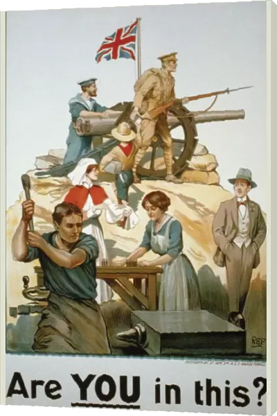 Are YOU in thisja First World War recruitment poster by Baden Powell showing helpers