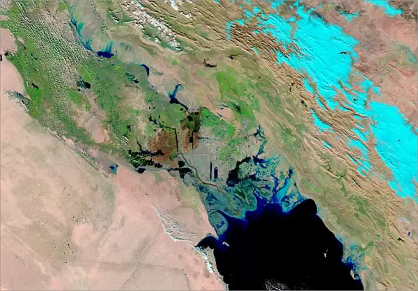 Winter rains and possibly melting snow from Irans Zagros Mountains fill the marshes